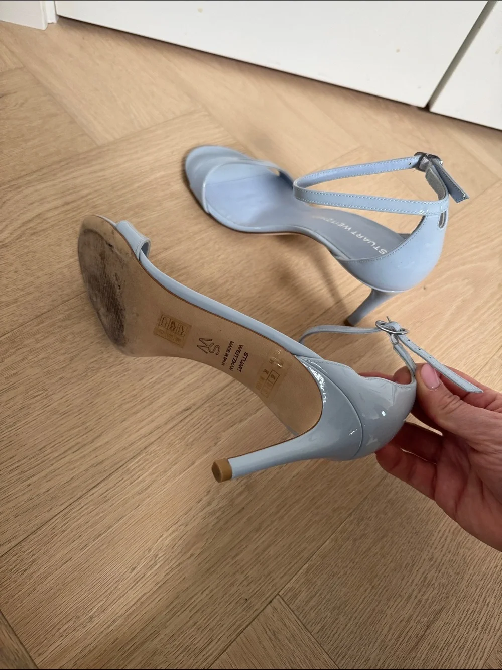 Stuart Weitzman Light Blue Ankle-Strap Patent Sandals - Picture 4 of 4